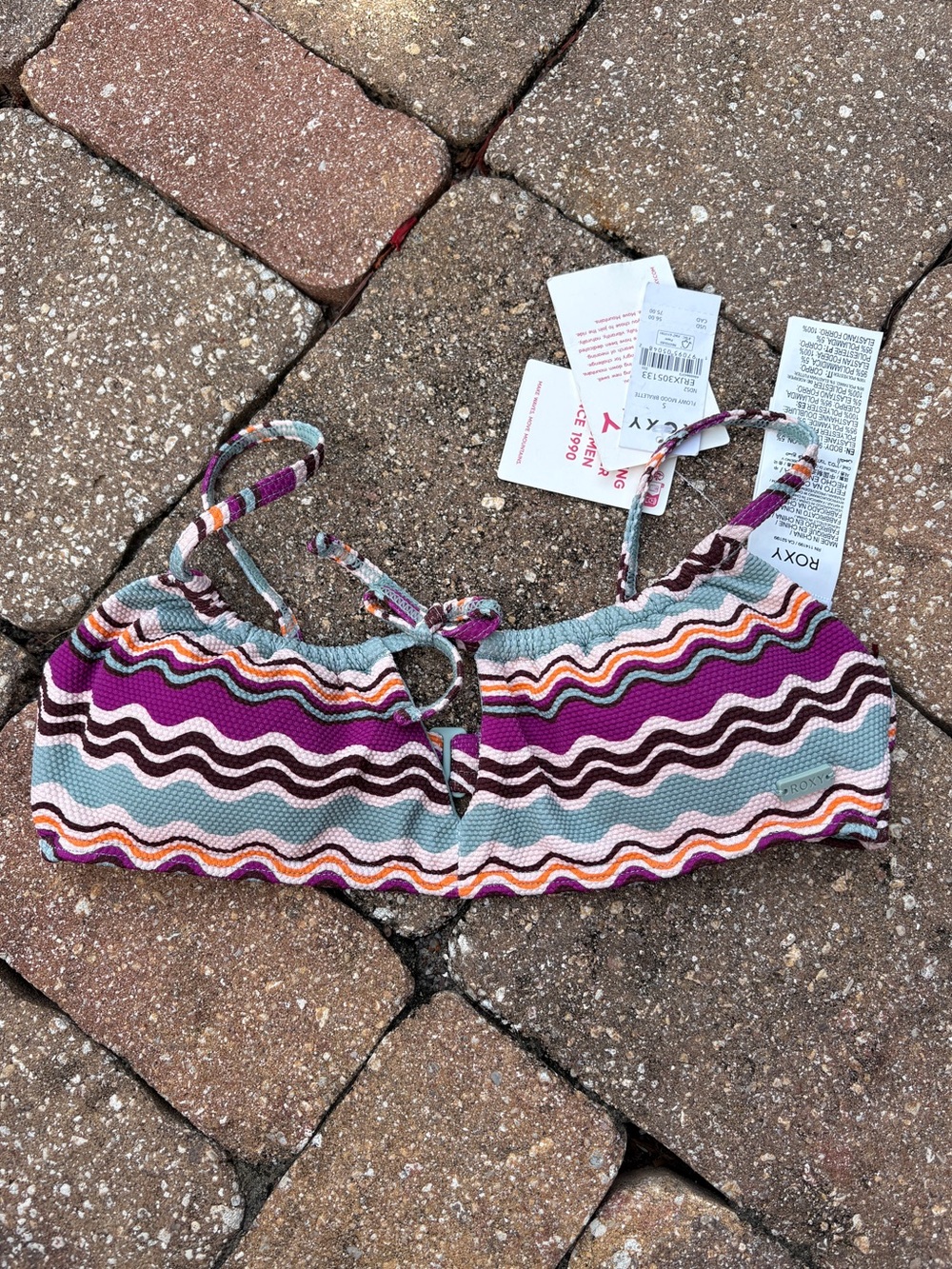 NWT Roxy Multicolor Wavy Stripe Bikini Top - Purple & Teal